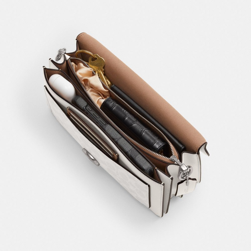 COACH®,Tabby Shoulder Bag 26 In Signature Canvas,Leather,Canvas,Shoulder Bag,Color Block,Metal,Logo,Compact,Casual,,Inside View,Top View