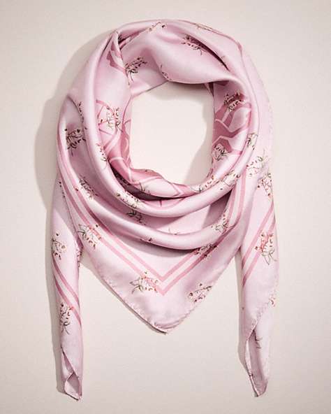 COACH®,RESTORED HORSE AND CARRIAGE SILK SQUARE SCARF,Silk,Blossom,Front View