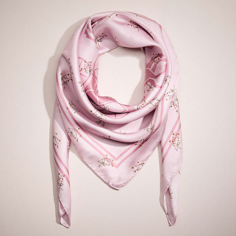 Coach Restored Horse And Carriage Silk Square Scarf In Pink