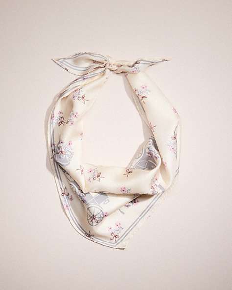 COACH®,RESTORED HORSE AND CARRIAGE SILK DIAMOND SCARF,Silk,Chalk,Front View