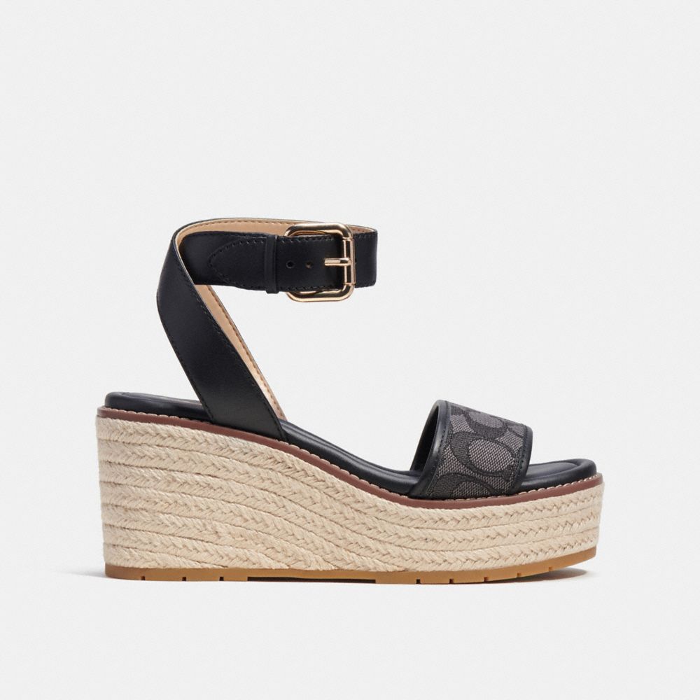 COACH®,KOREY ESPADRILLE IN SIGNATURE JACQUARD,Black,Angle View