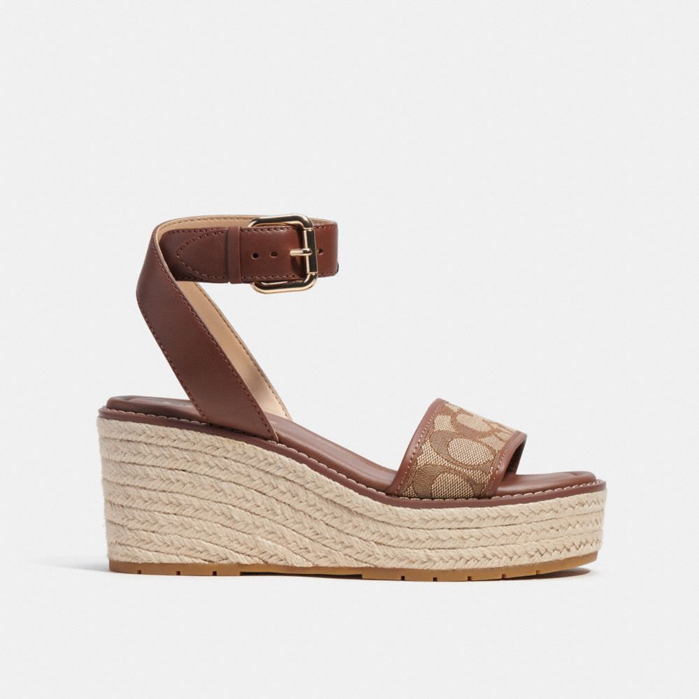 COACH®,KOREY ESPADRILLE IN SIGNATURE JACQUARD,Khaki/Saddle,Angle View