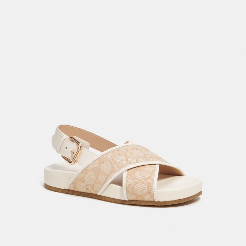 COACH®,ADORA SANDAL IN SIGNATURE JACQUARD,Light Khaki/ Chalk,Front View