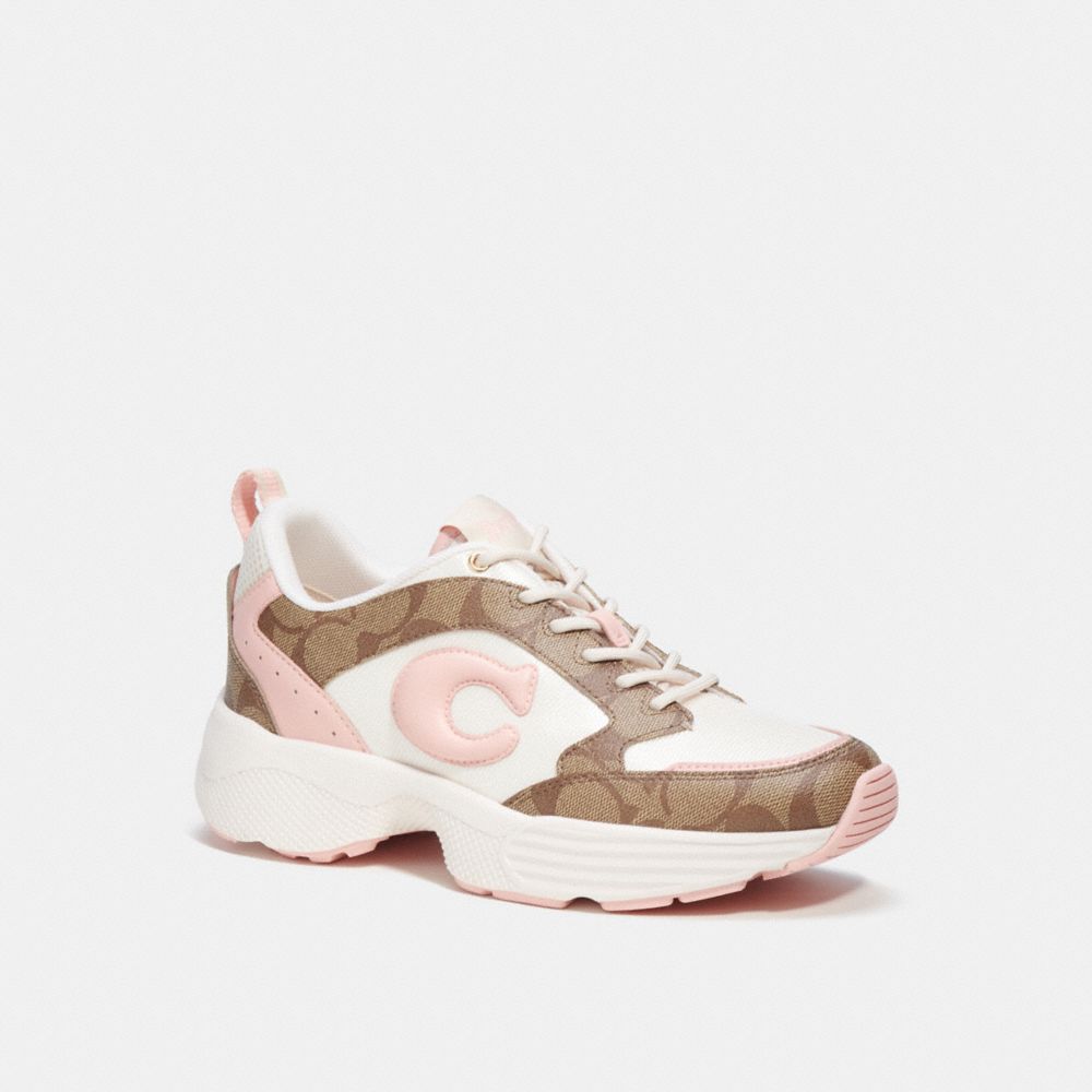 COACH®,C275 TECH RUNNER IN SIGNATURE CANVAS,Khaki/ Light Pink,Front View