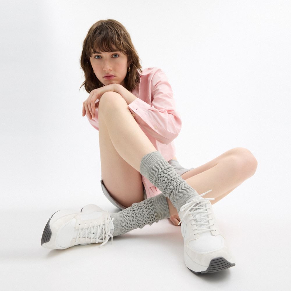 COACH®,C275 Tech Runner In Signature Canvas,Canvas,Rubber,Leather,Dad Sneakers,PVC,Perforated,Word Embellishment,Color Blo...,White,Detail View