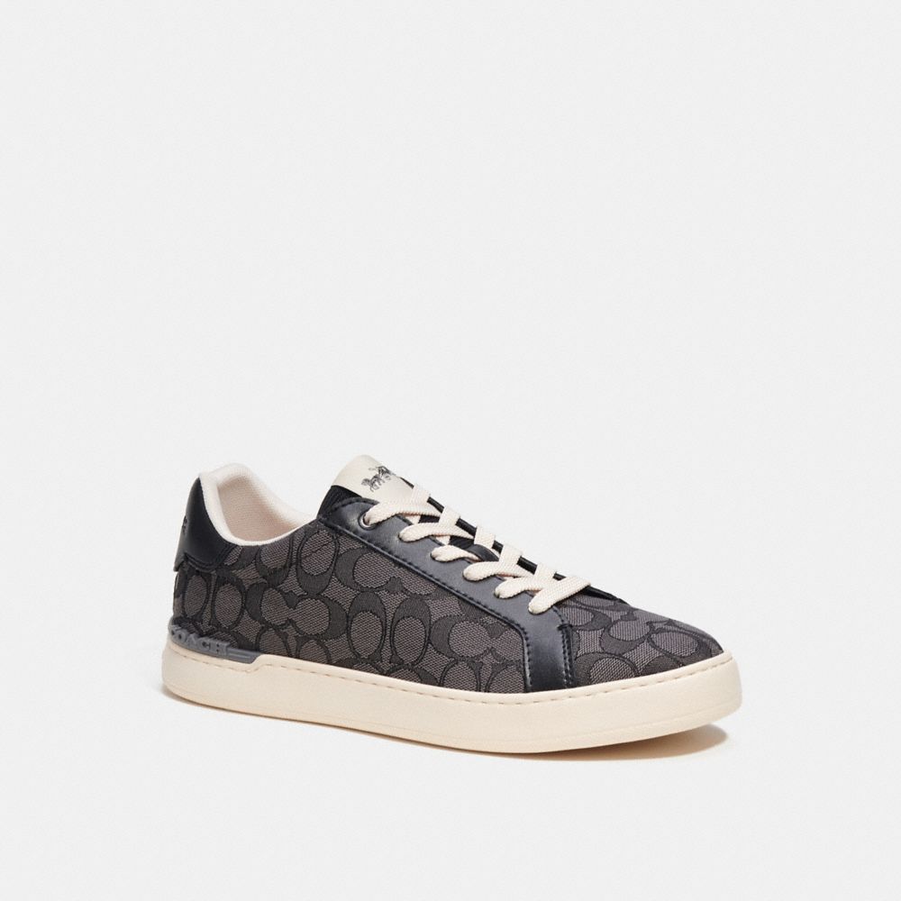 COACH®,CLIP LOW TOP SNEAKER IN SIGNATURE JACQUARD,Black,Front View