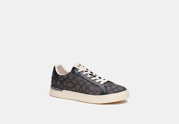COACH®,CLIP LOW TOP SNEAKER IN SIGNATURE JACQUARD,Black,Front View