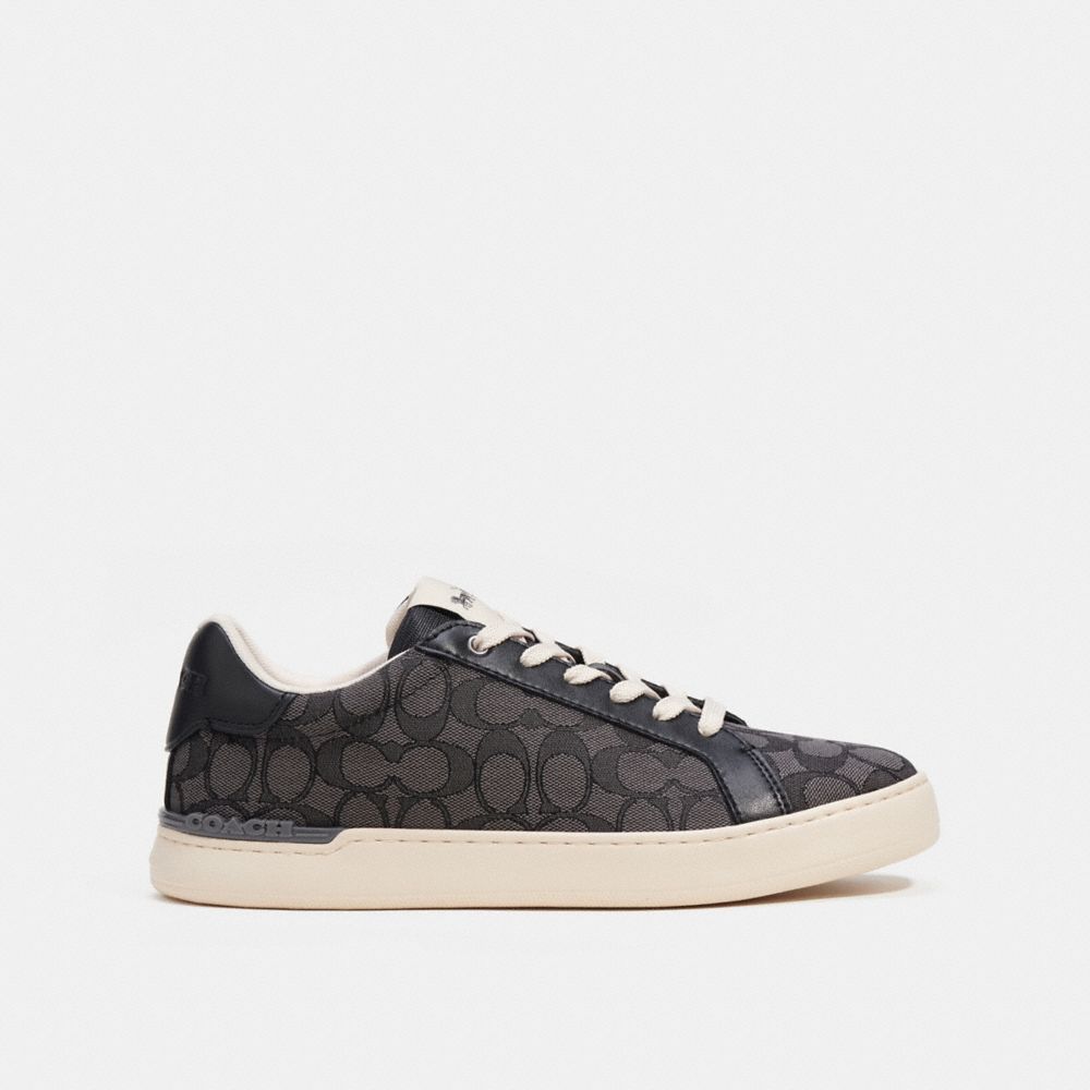 COACH®,CLIP LOW TOP SNEAKER IN SIGNATURE JACQUARD,Black,Angle View