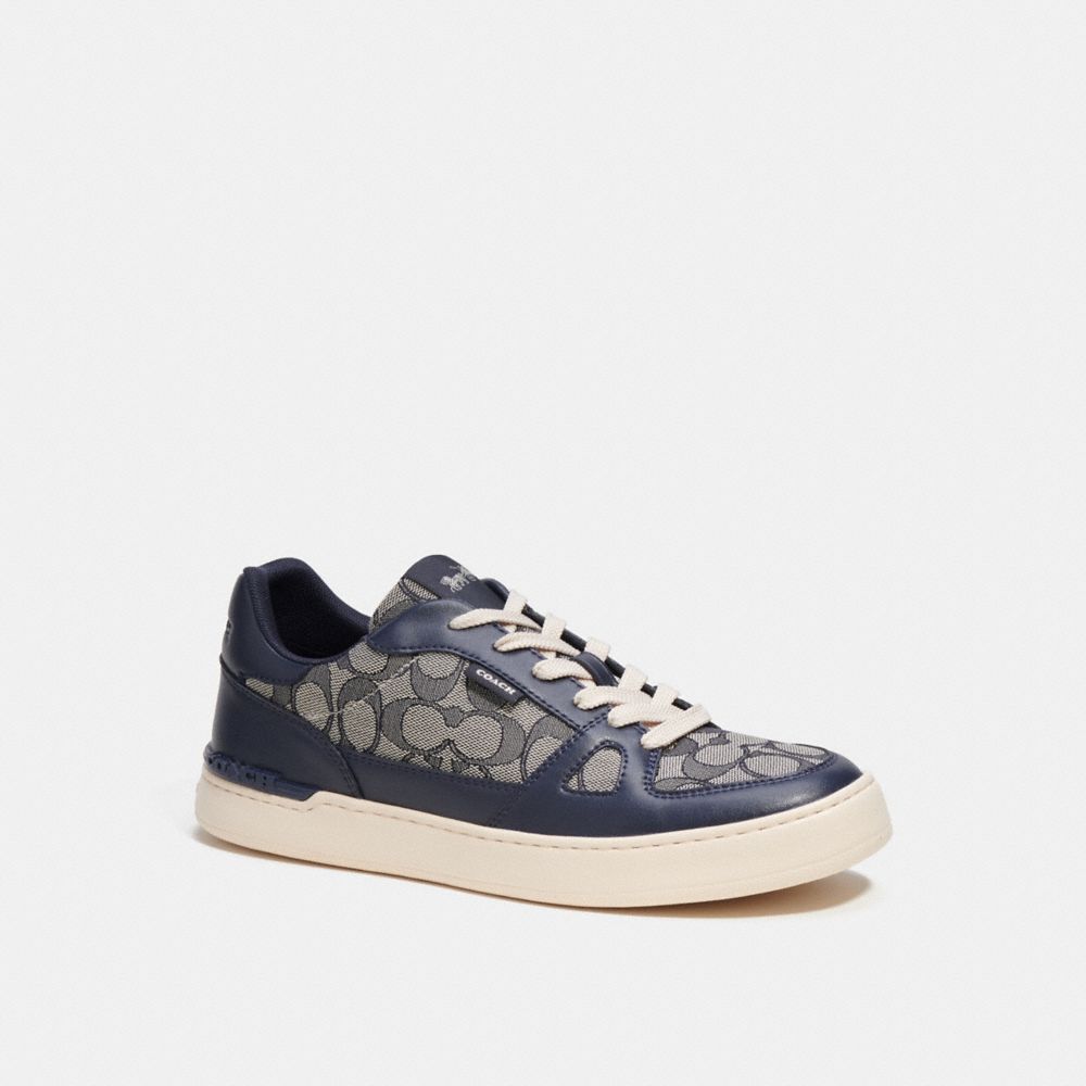 COACH®,CHAUSSURE DE SPORT CLIP COURT EN JACQUARD SIGNATURE,plusieurs matières,Bleu minuit,Front View