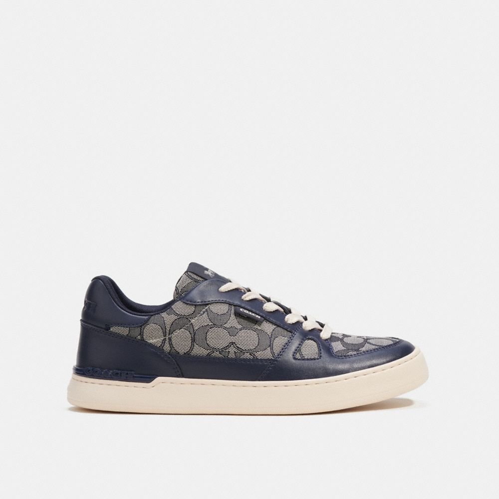 COACH®,CLIP COURT SNEAKER IN SIGNATURE JACQUARD,mixedmaterial,Midnight Navy,Angle View
