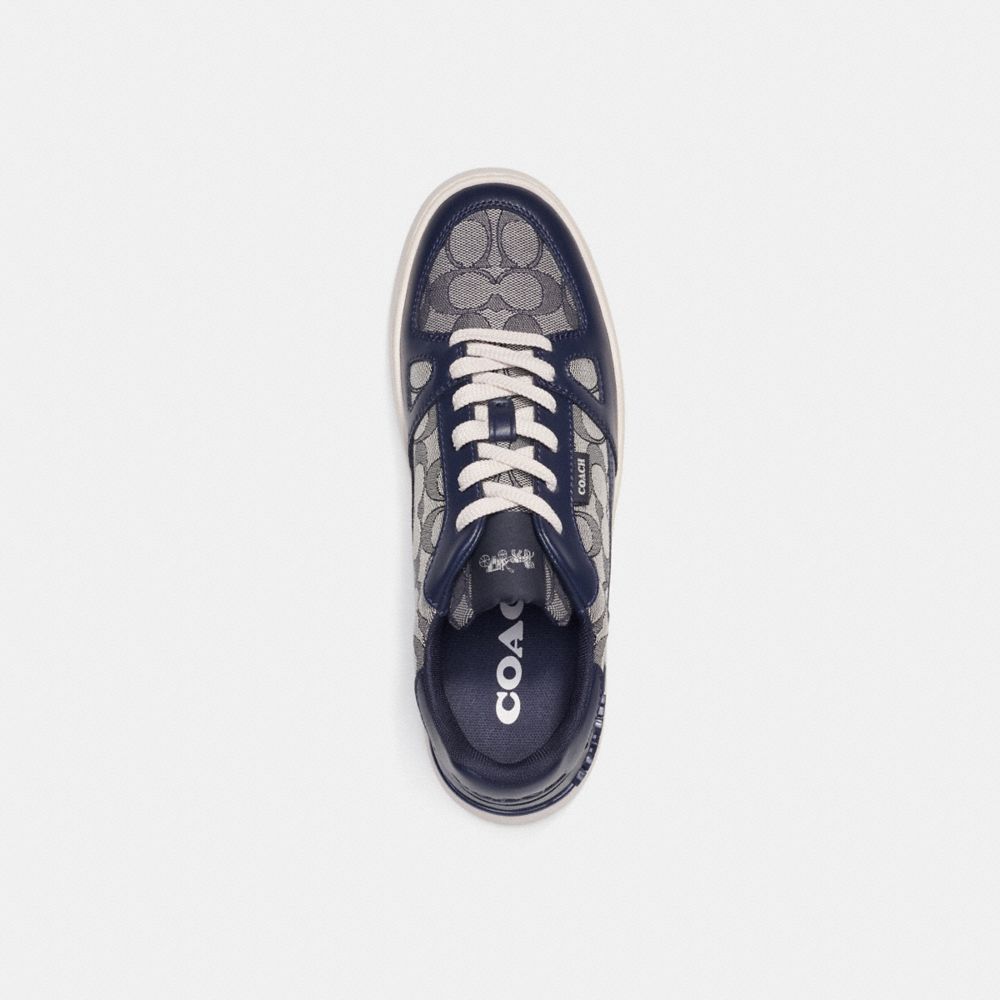 COACH®,CHAUSSURE DE SPORT CLIP COURT EN JACQUARD SIGNATURE,Bleu minuit,Inside View,Top View