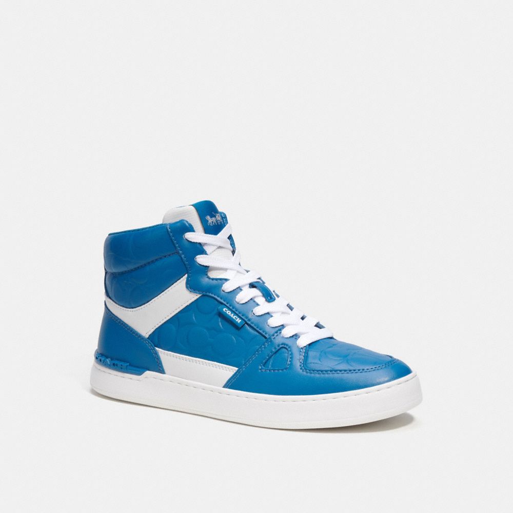 COACH®,CLIP COURT HIGH TOP SNEAKER IN SIGNATURE,Blue Jay,Front View