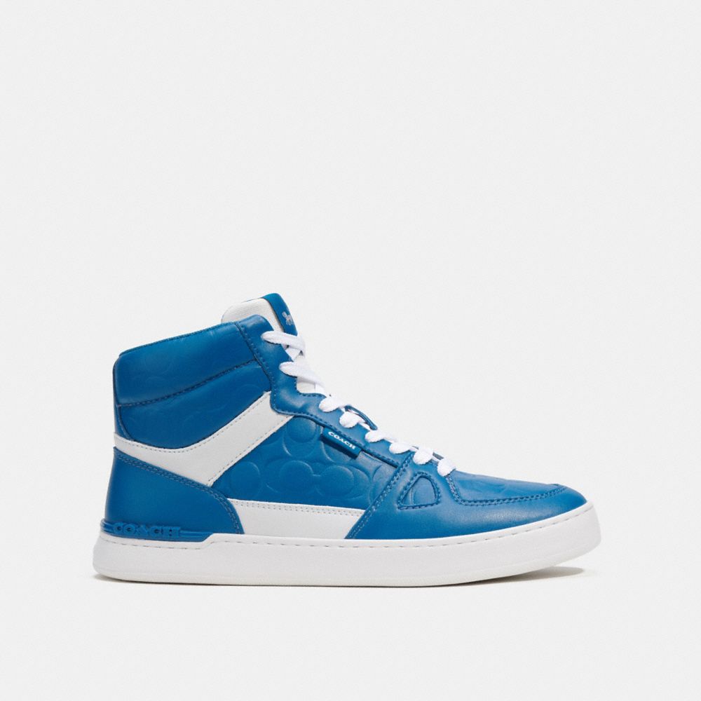 COACH®,CLIP COURT HIGH TOP SNEAKER IN SIGNATURE,Blue Jay,Angle View