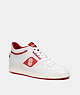 COACH®,MID TOP SNEAKER,Optic White/Bright Cardinal,Front View