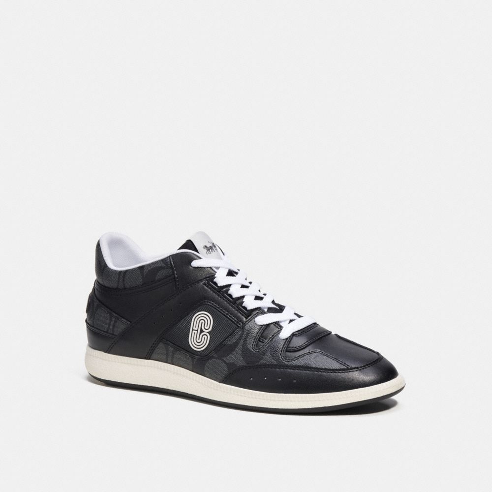 COACH®,MID TOP SNEAKER IN SIGNATURE CANVAS,Black,Front View