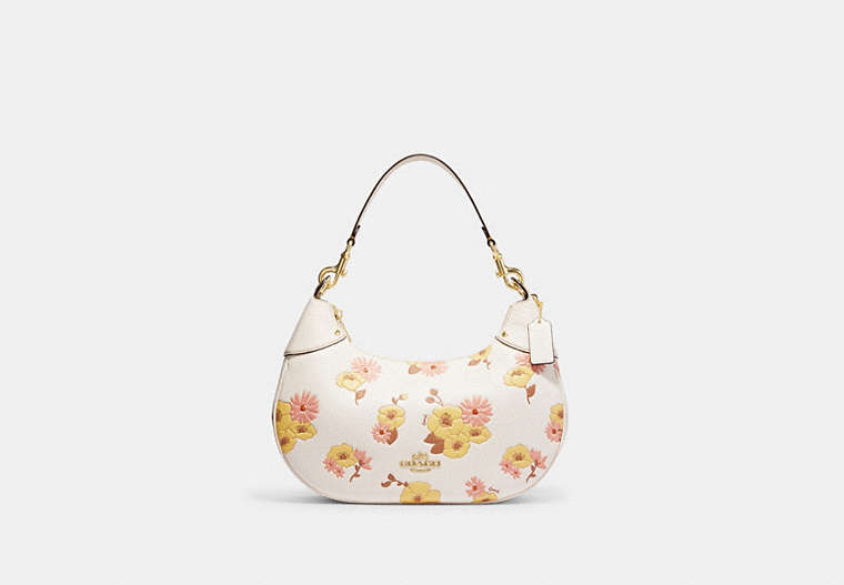 COACH®,MARA HOBO WITH FLORAL CLUSTER PRINT,Medium,Gold/Chalk Multi,Front View