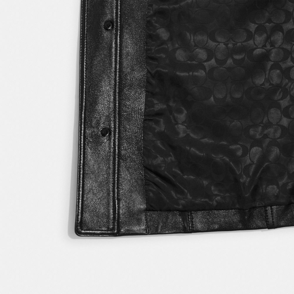 Embossed Logo Leather Shirt Jacket