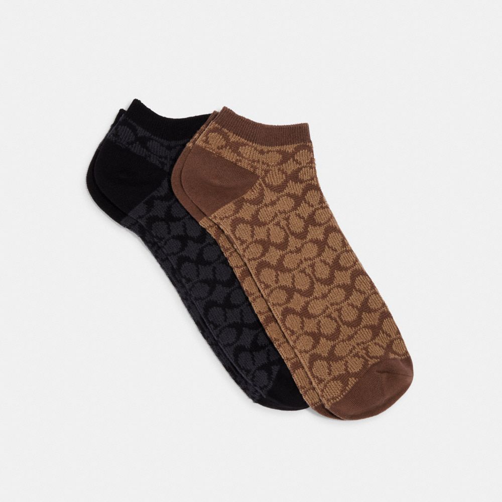 COACH®,SIGNATURE CREW SOCKS,Khaki Charcoal,Front View