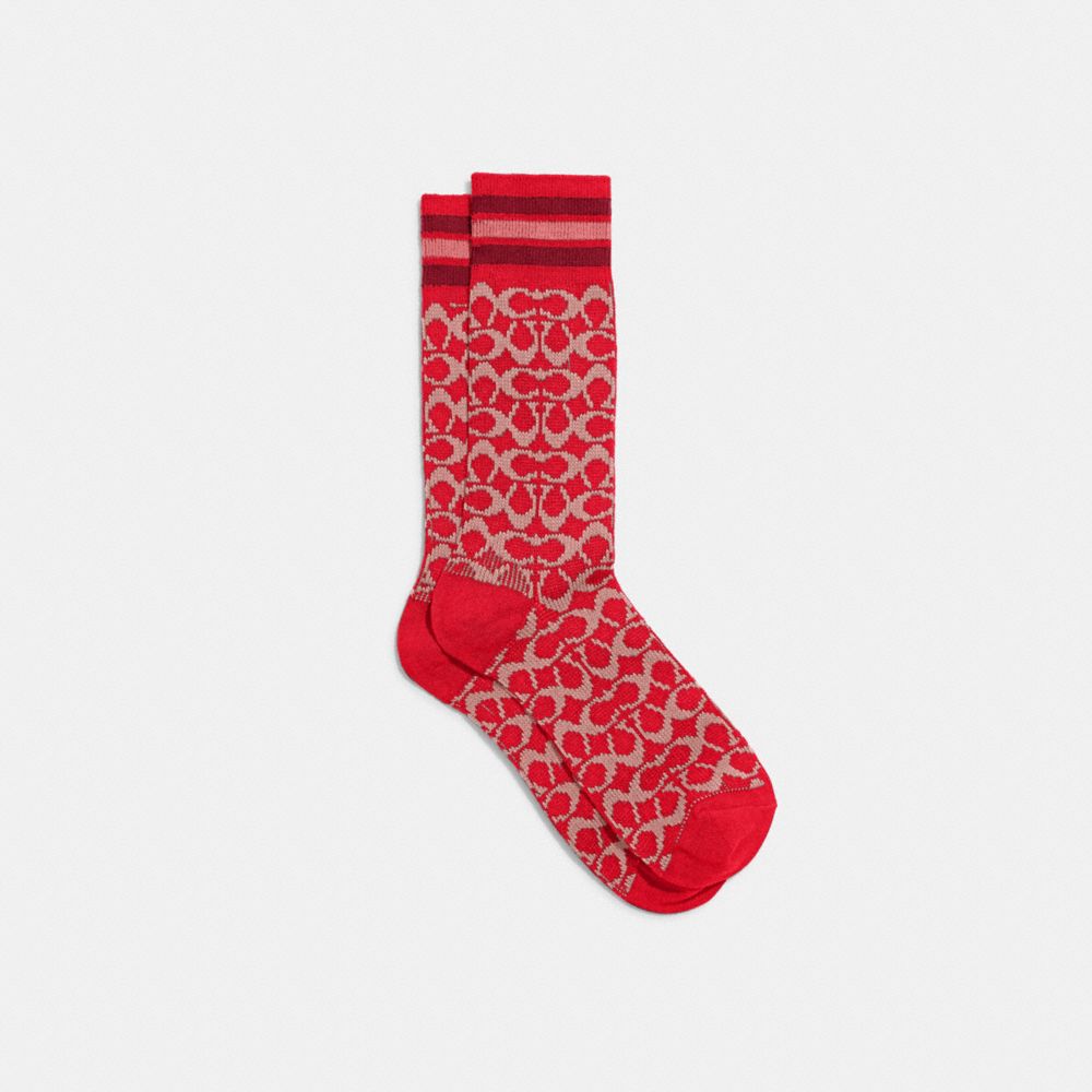 COACH®,CHAUSSETTES AVEC LOGO,Coton/polyester,Rouge sport,Front View