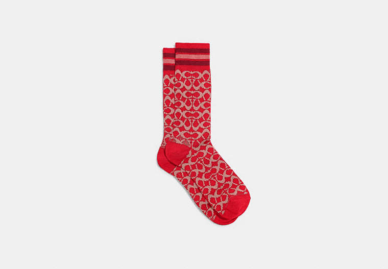 COACH®,SIGNATURE SOCKS,Cotton/Polyester,Sport Red,Front View