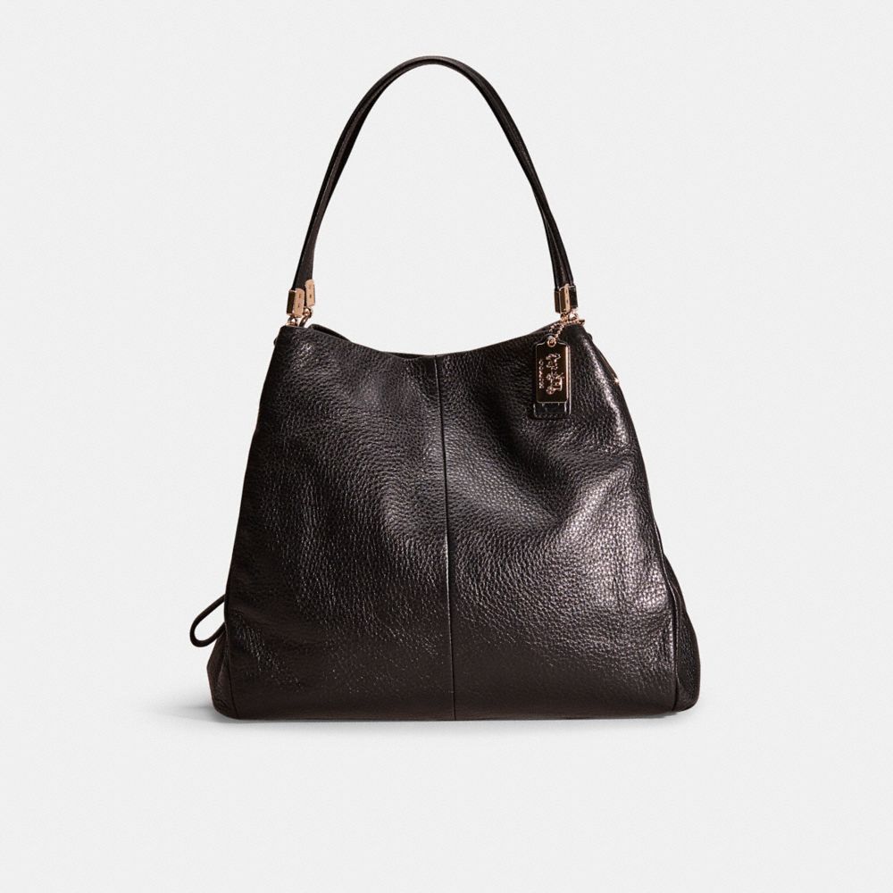 COACH®,Restored Phoebe Shoulder Bag,Leather,Shoulder Bag,No Embellishment,Casual,Black,Front View