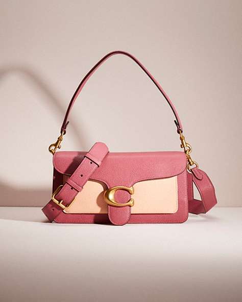 COACH®,RESTORED TABBY SHOULDER BAG 26 IN COLORBLOCK,Polished Pebble Leather,Medium,Brass/Rouge Multi,Front View