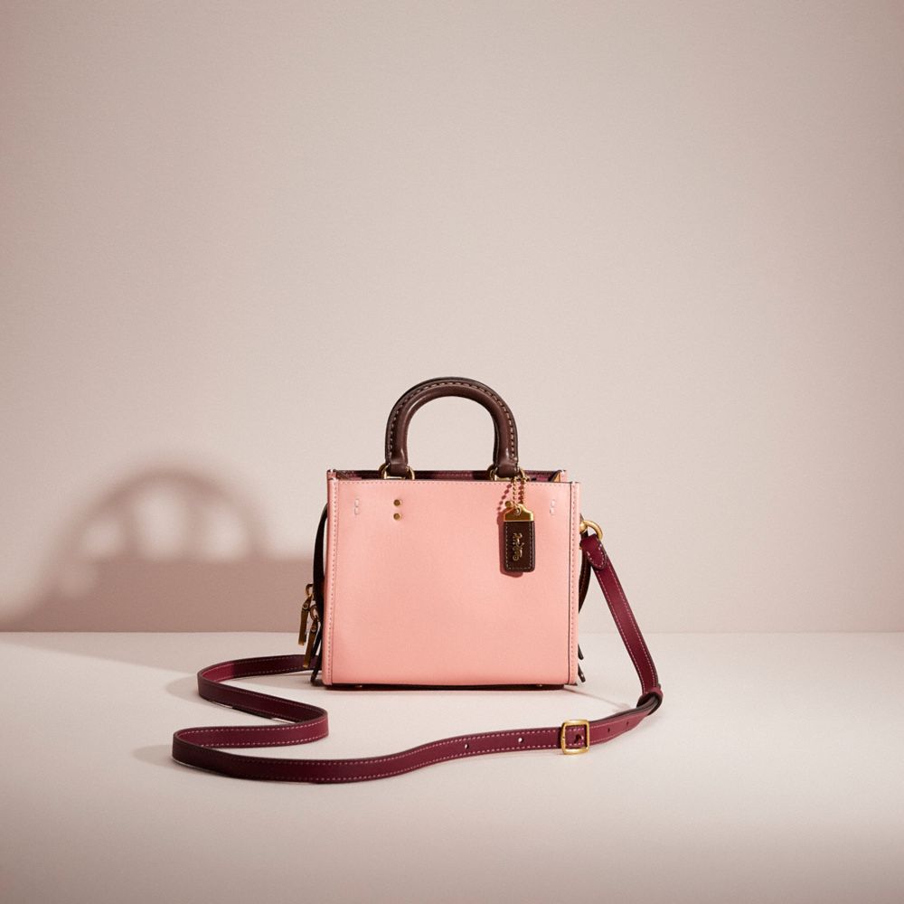 COACH®,RESTORED ROGUE 17 IN COLORBLOCK,Glovetanned Leather,Mini,Brass/Candy Pink Multi,Front View