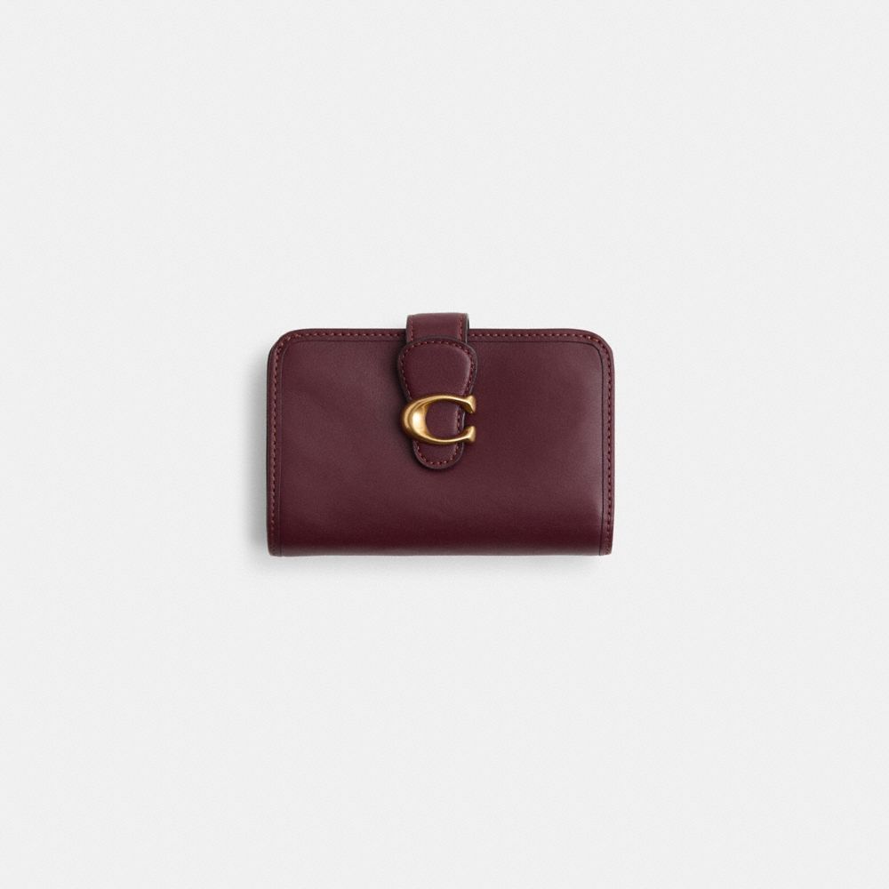 COACH®,Restored Tabby Medium Wallet,Leather,Bi Fold,Metal,Logo,Casual,Maroon,Front View