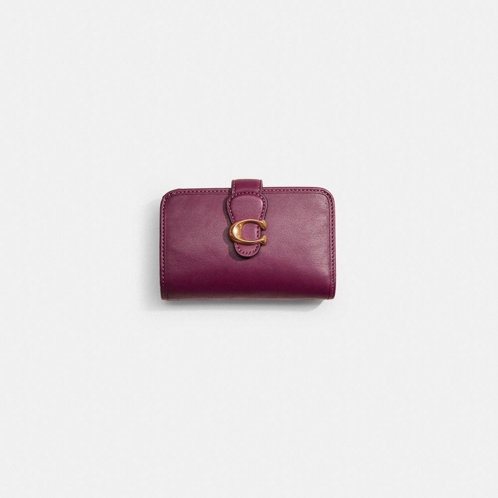 COACH®,Restored Tabby Medium Wallet,Leather,Bi Fold,Logo,Metal,Casual,Maroon,Front View