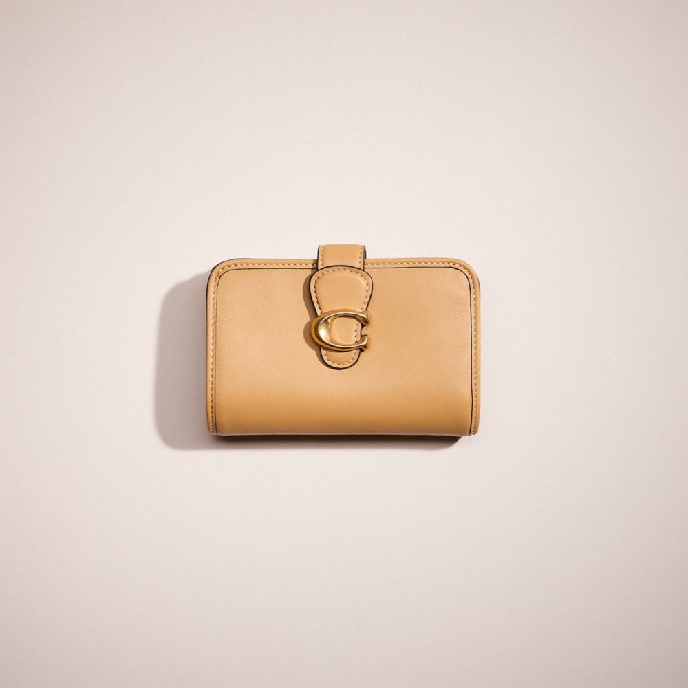 COACH®,Restored Tabby Medium Wallet,Leather,Bi Fold,Metal,Logo,Casual,Beige,Front View