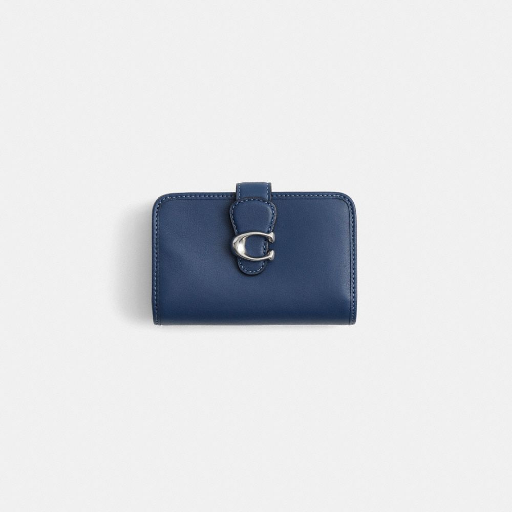 COACH®,Restored Tabby Medium Wallet,Leather,Bi Fold,Metal,Logo,Casual,Navy,Front View
