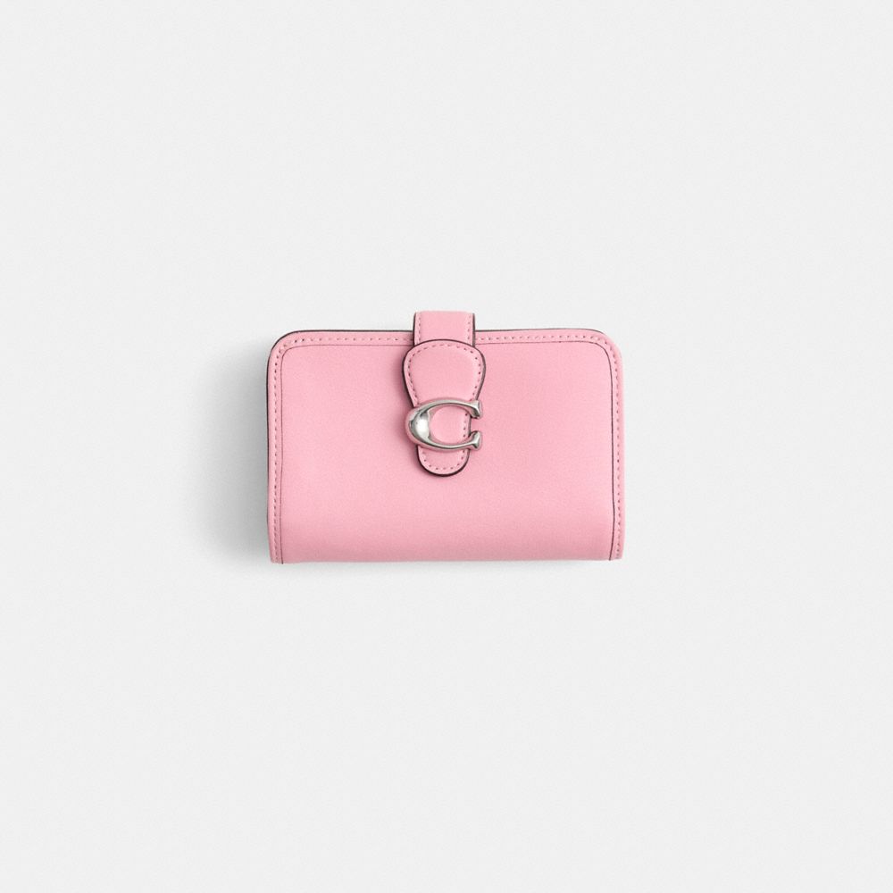 COACH®,Restored Tabby Medium Wallet,Leather,Bi Fold,Metal,Logo,Casual,Pink,Front View