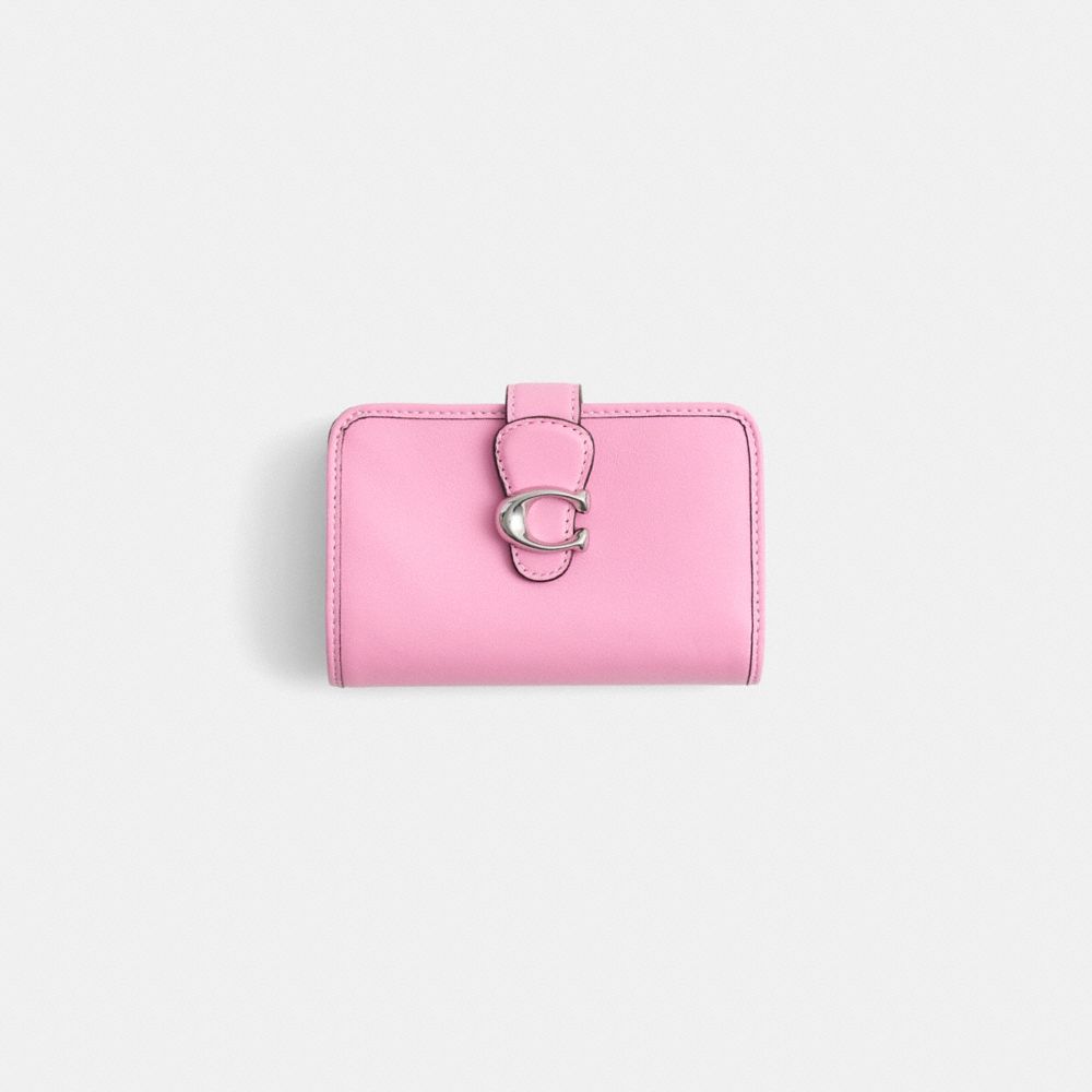 COACH®,Restored Tabby Medium Wallet,Leather,Bi Fold,Metal,Logo,Casual,Pink,Front View