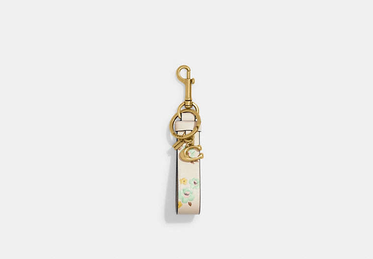 COACH®,LOOP BAG CHARM WITH FLORAL PRINT,Glovetanned Leather,Brass/Chalk Floral,Front View image number 0