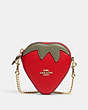 COACH®,STRAWBERRY COIN CASE,Mini,Gold/Electric Red Multi,Front View