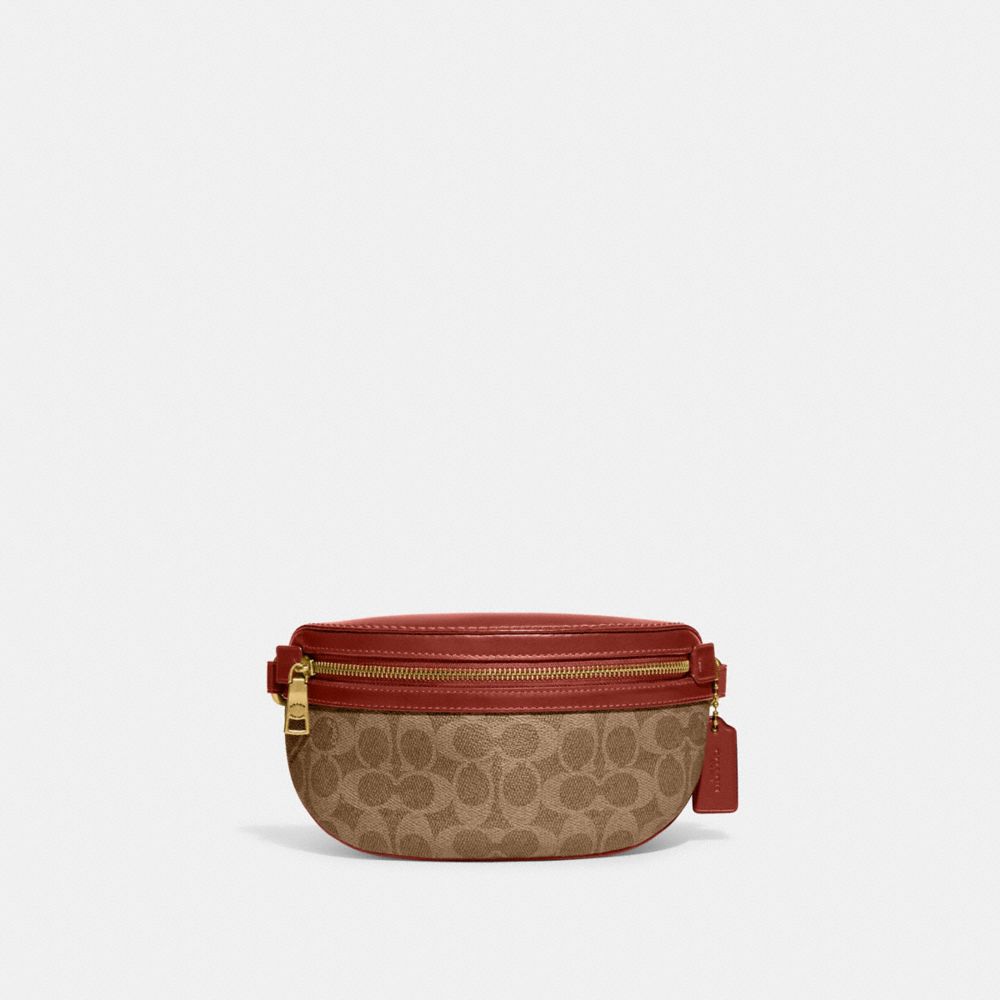 COACH®,BETHANY BELT BAG IN SIGNATURE CANVAS,Refined Calf Leather,Small,Brass/Tan/Rust,Front View