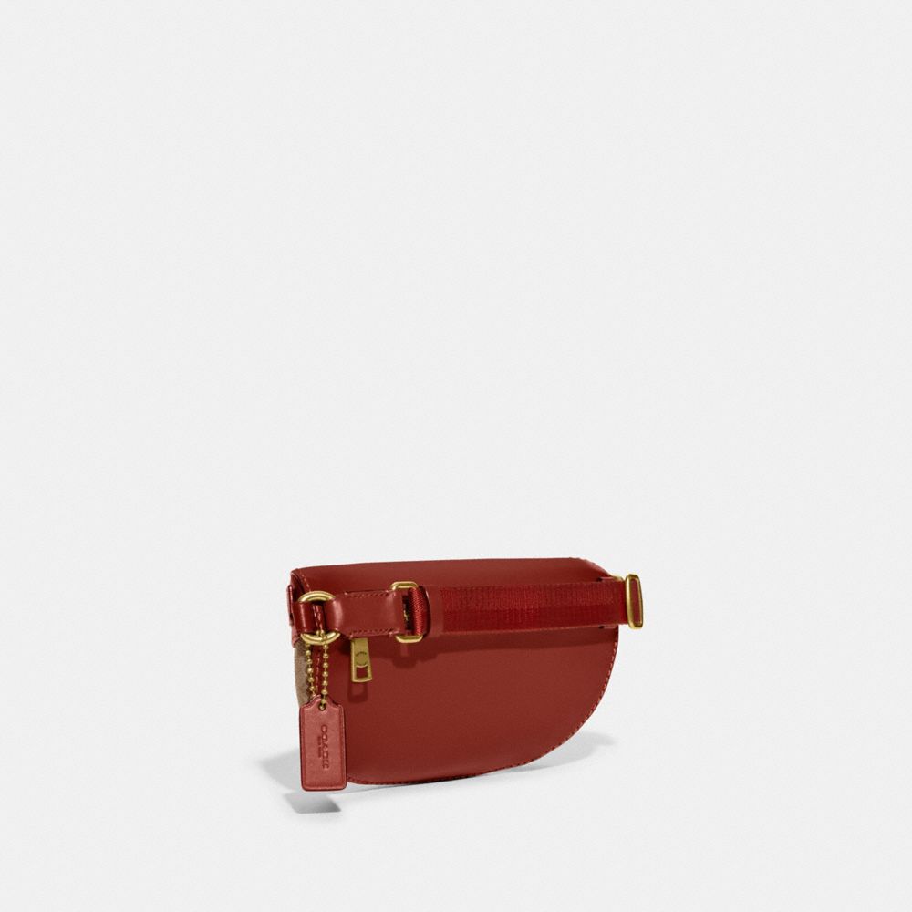 COACH®,BETHANY BELT BAG IN SIGNATURE CANVAS,Refined Calf Leather,Small,Brass/Tan/Rust,Angle View