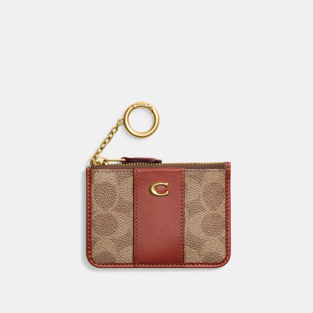 COACH®,MINI SKINNY ID CASE IN SIGNATURE CANVAS,Coated Canvas,Mini,Brass/Tan/Rust,Front View