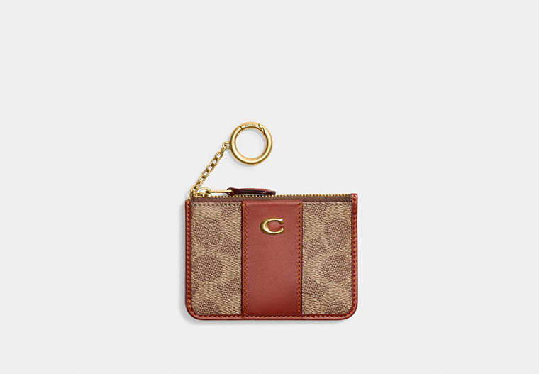COACH®,MINI SKINNY ID CASE IN SIGNATURE CANVAS,Signature Coated Canvas,Mini,Brass/Tan/Rust,Front View image number 0