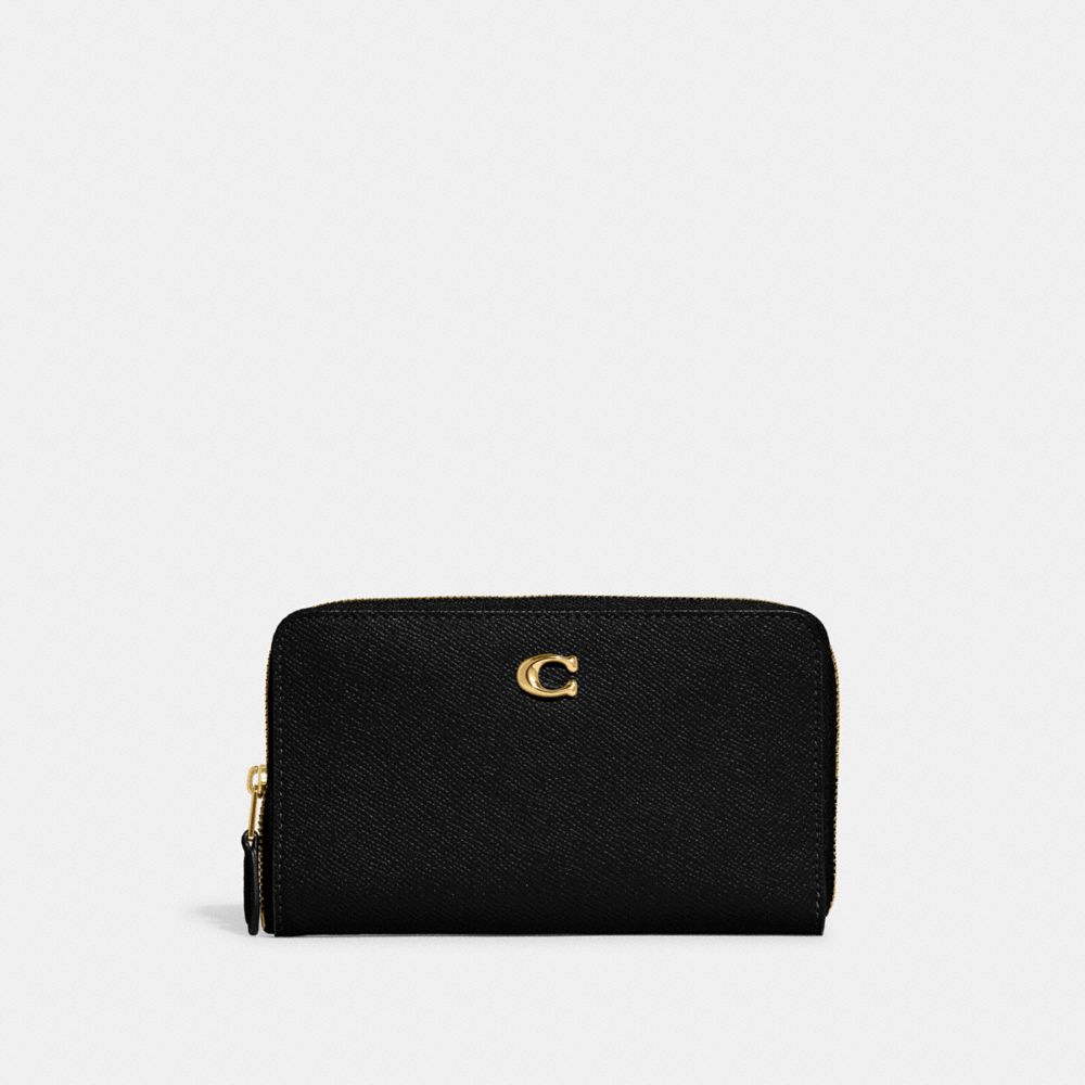 COACH®,MEDIUM ZIP AROUND WALLET,Mini,Brass/Black,Front View