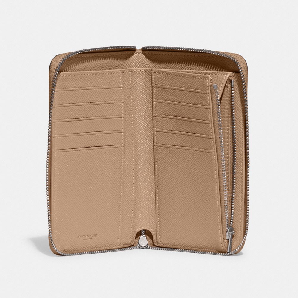 COACH®,Medium Zip Around Wallet,Leather,Continental,Bi Fold,Logo,Metal,Casual,Beige,Inside View,Top View