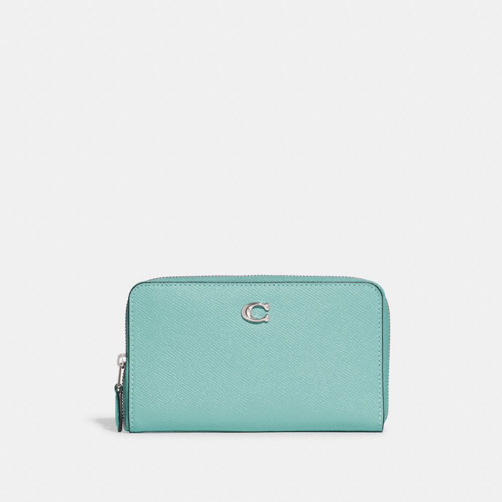 COACH®,MEDIUM ZIP AROUND WALLET,Mini,Silver/Faded Blue,Front View