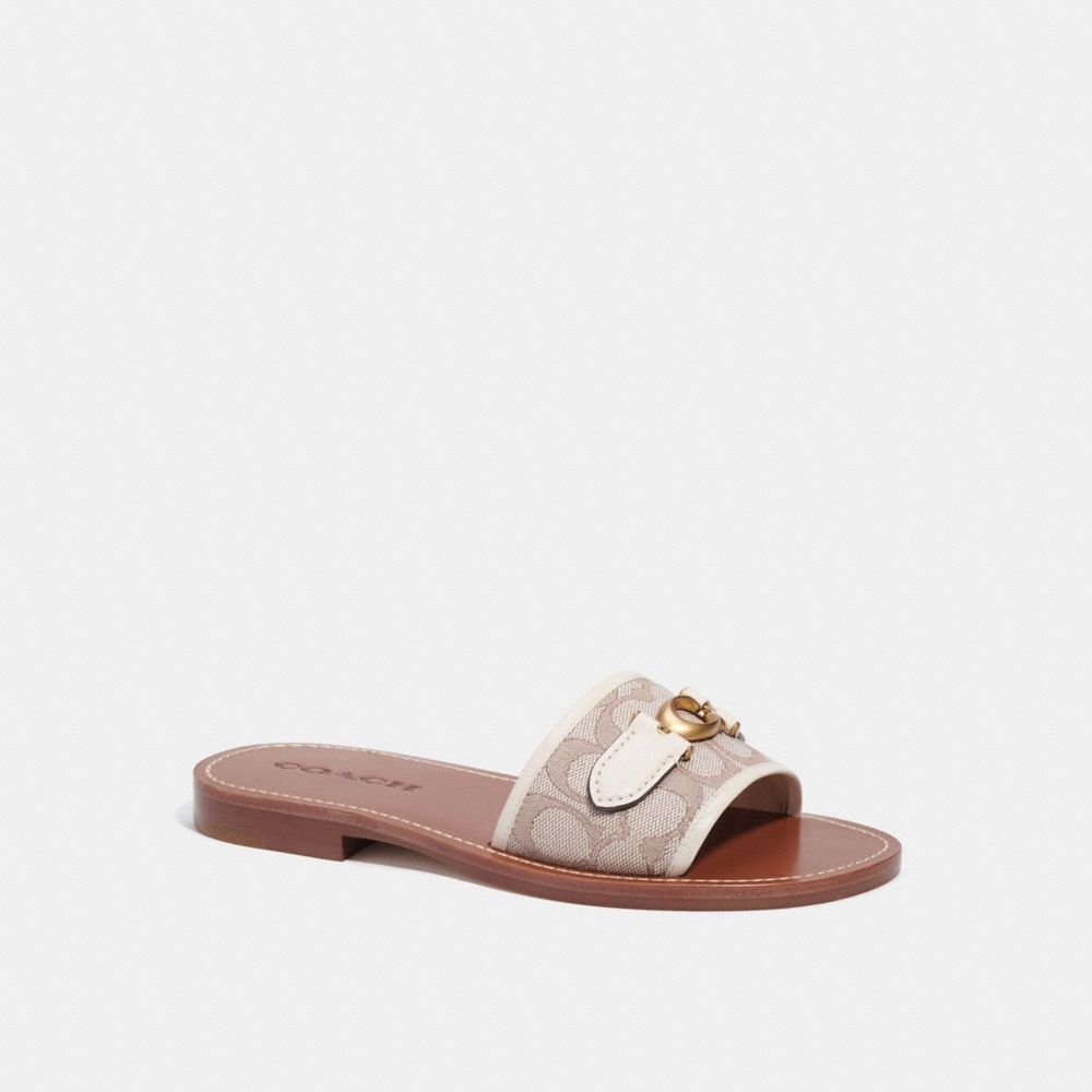 COACH®,INA SANDAL IN SIGNATURE JACQUARD,Stone/Chalk,Front View