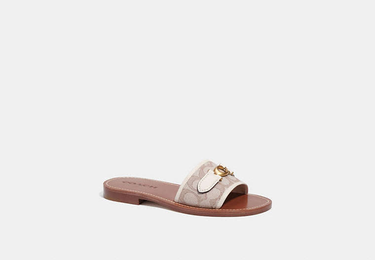 COACH®,INA SANDAL IN SIGNATURE JACQUARD,Stone/Chalk,Front View image number 0
