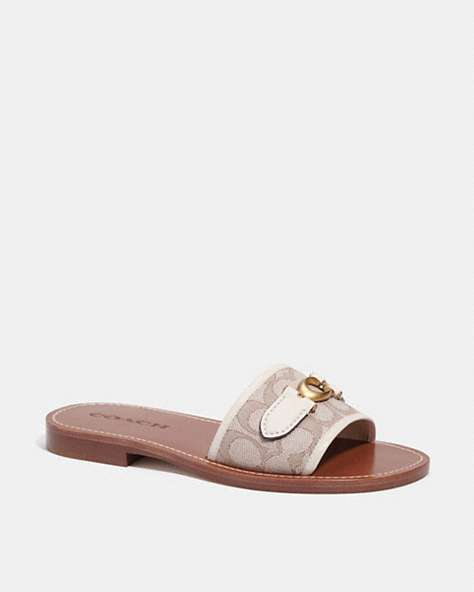 COACH®,INA SANDAL IN SIGNATURE JACQUARD,Stone/Chalk,Front View