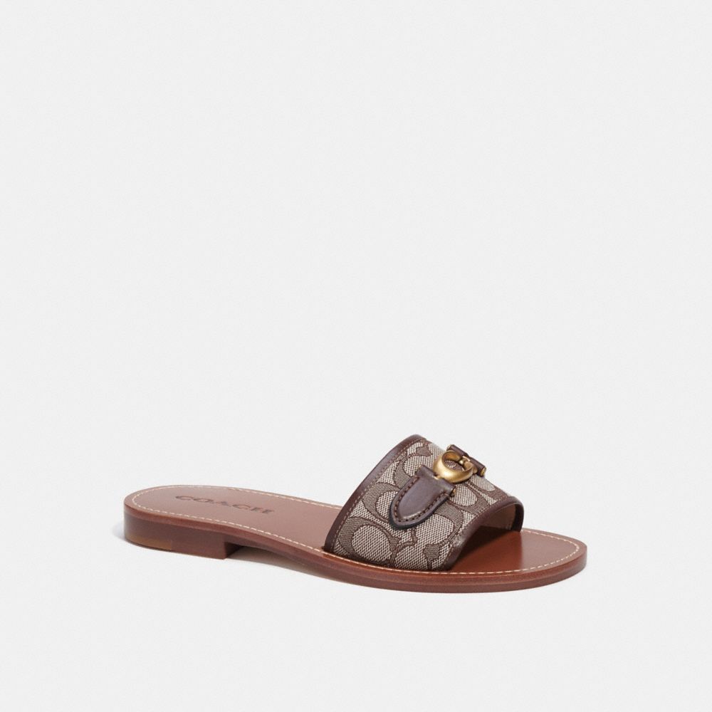COACH®,INA SANDAL IN SIGNATURE JACQUARD,Maple/Oak,Front View