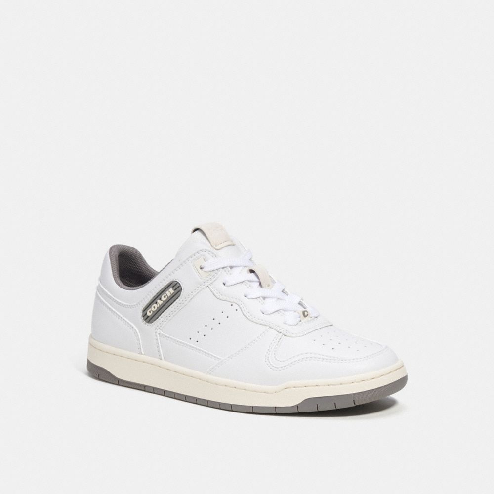 COACH®,C201 LOW TOP SNEAKER,Leather,Heather Grey/Optic White,Front View image number 0