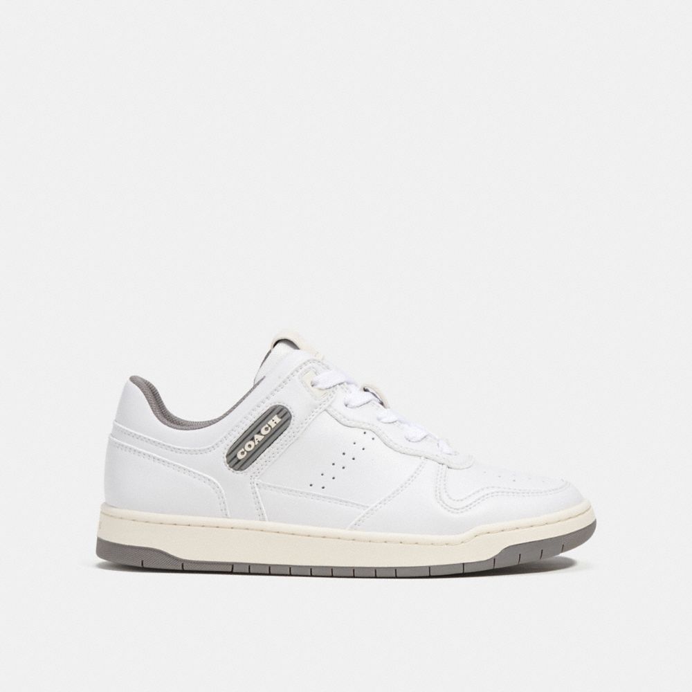 COACH®,C201 LOW TOP SNEAKER,Leather,Heather Grey/Optic White,Angle View