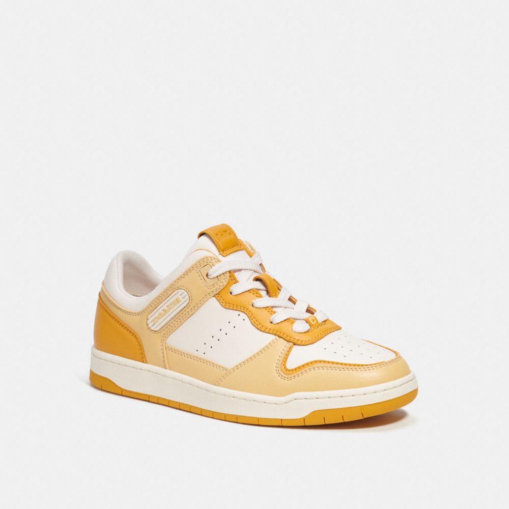 COACH®,C201 Low Top Sneaker,Leather,Rubber,Activewear,Logo,Perforated,Traction,Tennis,,Front View