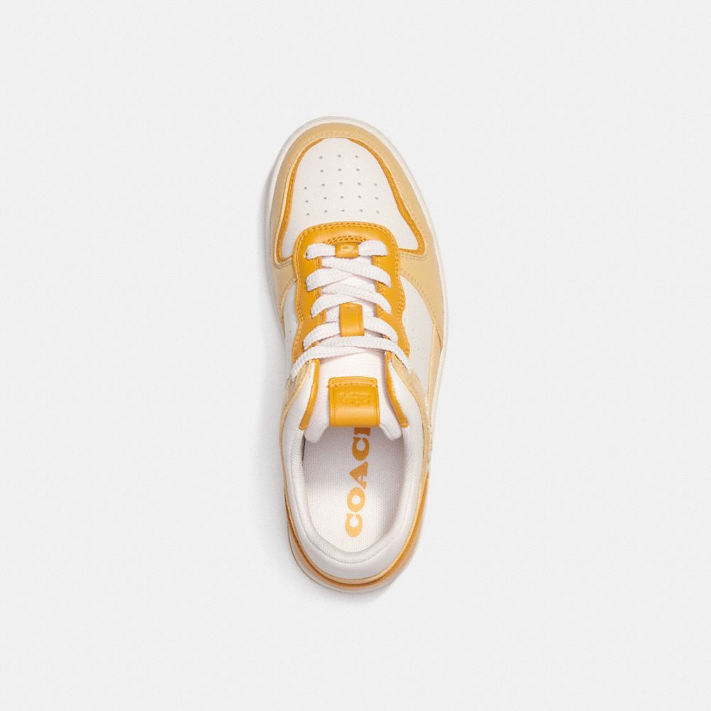 COACH®,C201 Low Top Sneaker,Leather,Rubber,Activewear,Logo,Perforated,Traction,Tennis,,Inside View,Top View